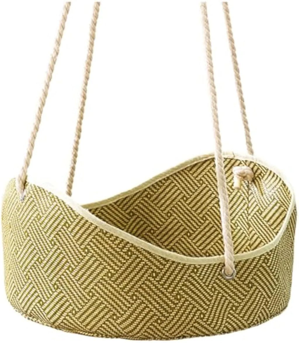 Green rattan cat hammock with cotton rope weaving and metal corner hooks