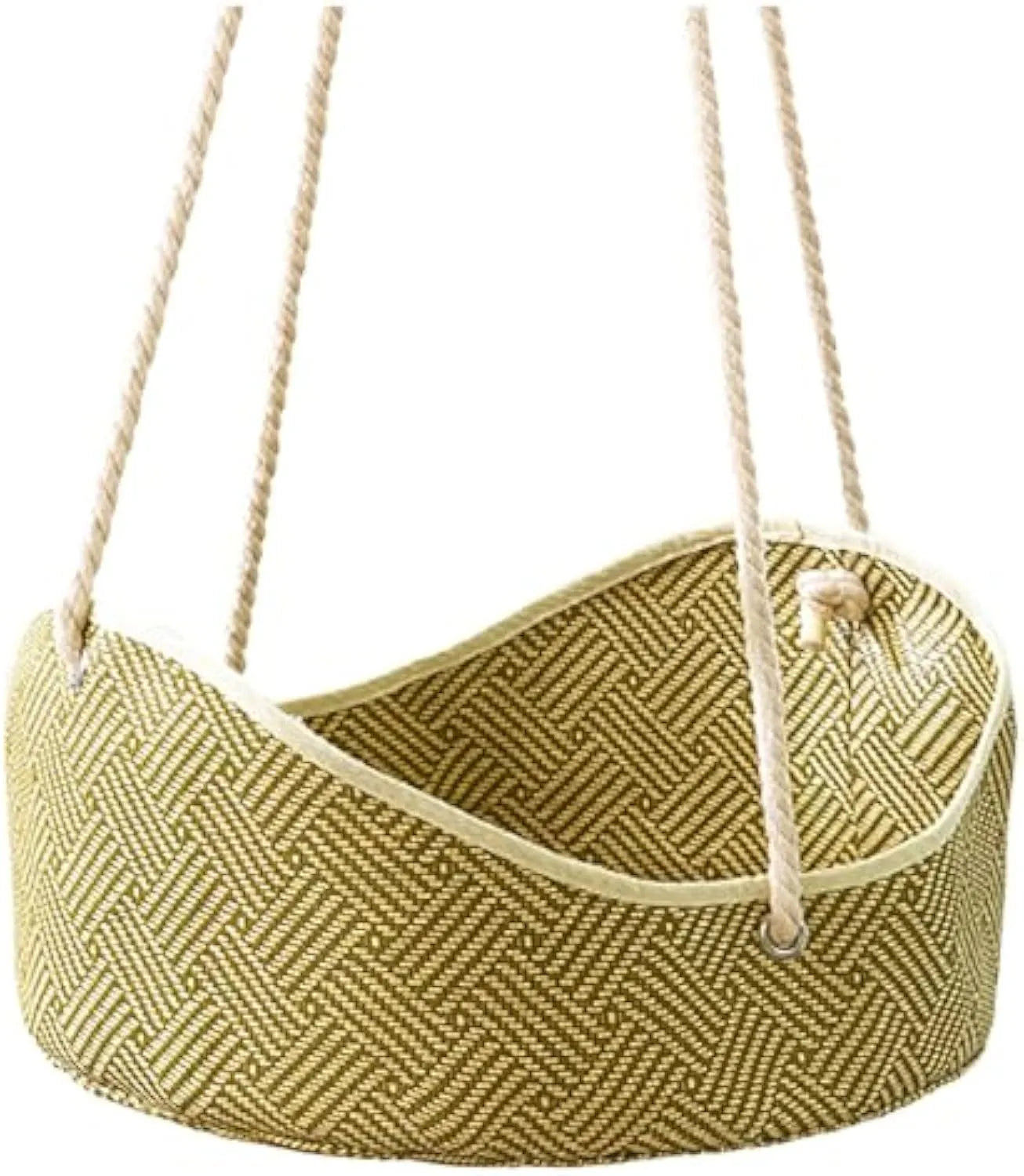 Green rattan cat hammock with cotton rope weaving and metal corner hooks