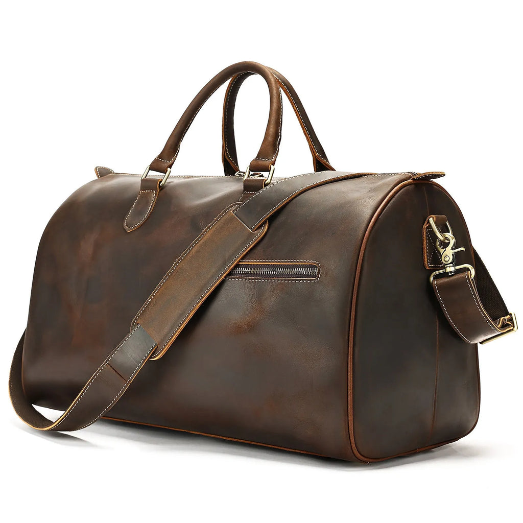 Men's vintage leather crossbody bag showing large capacity and first-layer cowhide material