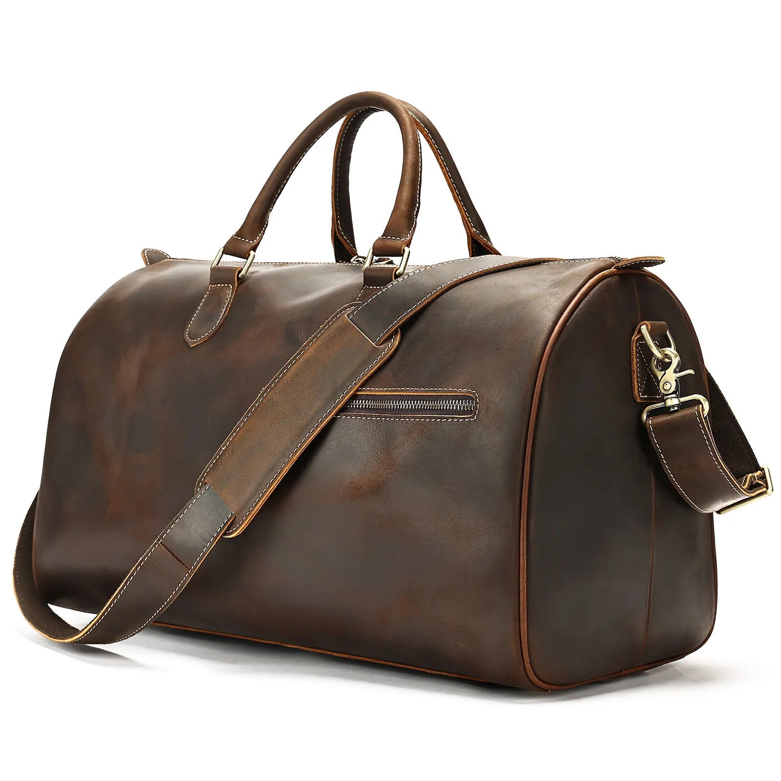 Men's vintage leather crossbody bag showing large capacity and first-layer cowhide material