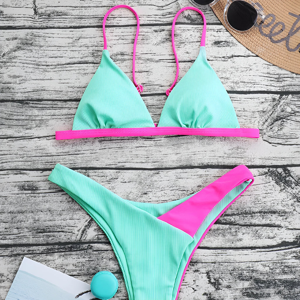 Women's European and American style nylon swimsuit bikini set in briefs cut with bra and separate panties