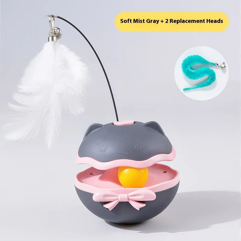 Electric cat toy tumbler in lemon yellow with self-rolling mechanism and flashing LED light