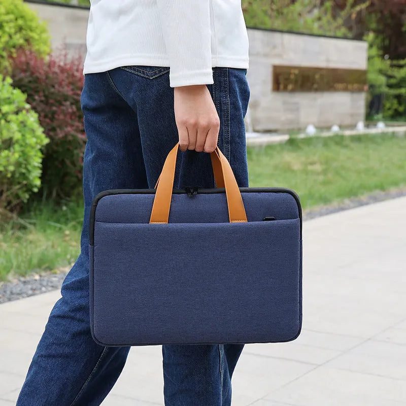 Fashion lightweight Oxford laptop bag horizontal square men's handbag in blue with zipper closure