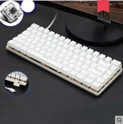 Heijue AK33 82-key mechanical keyboard black shaft white light version on desk with metal panel