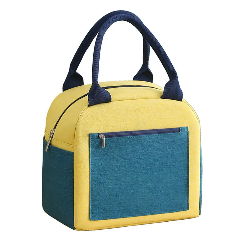Insulated lunch bag in blue made from waterproof Oxford cloth with aluminium foil lamination.