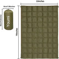 Army green outdoor portable down shawl camping blanket, 140 x 200cm, shown folded and worn over shoulders