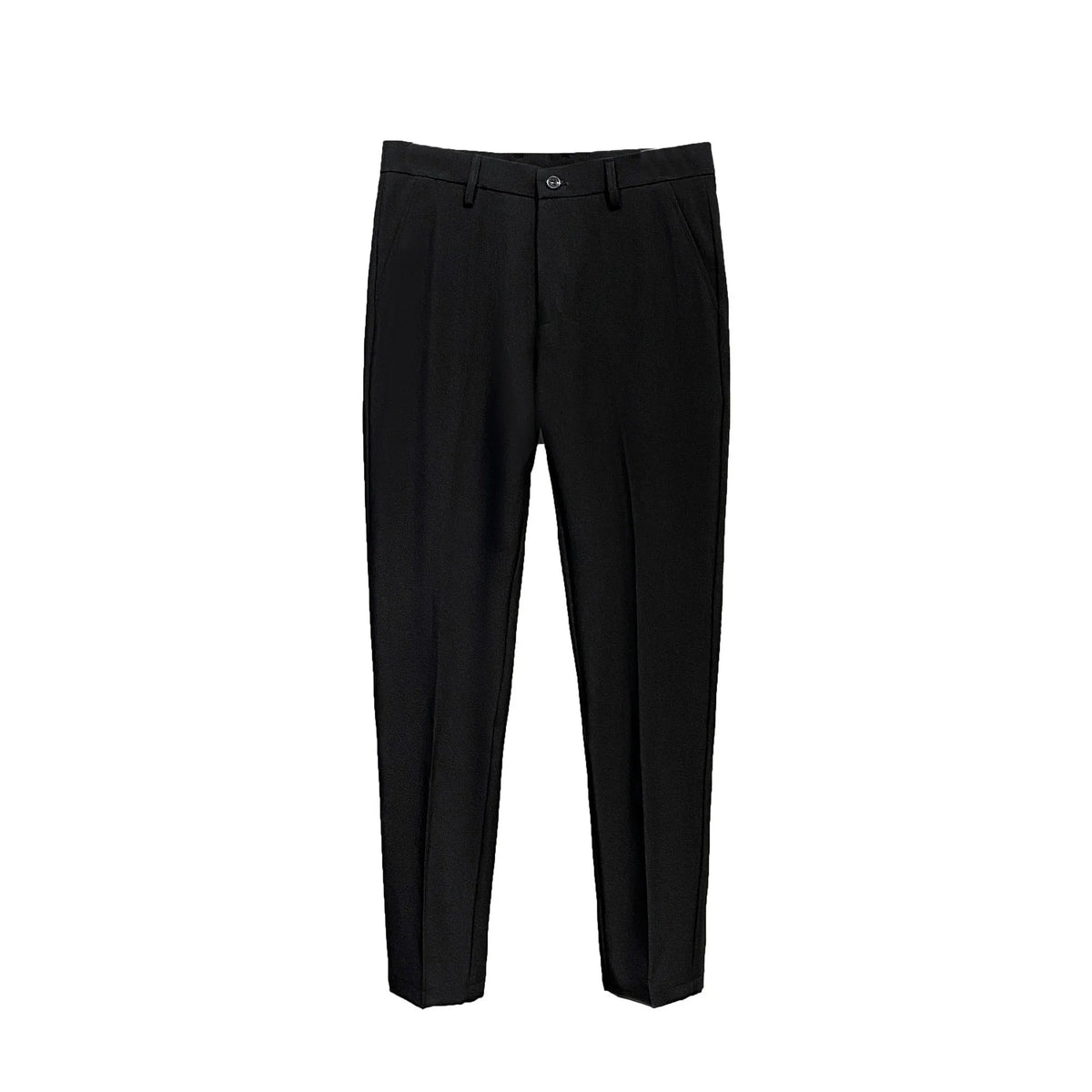 Men's black straight-leg fleece-lined trousers with mid waist and zipper fly, sizes 27-42