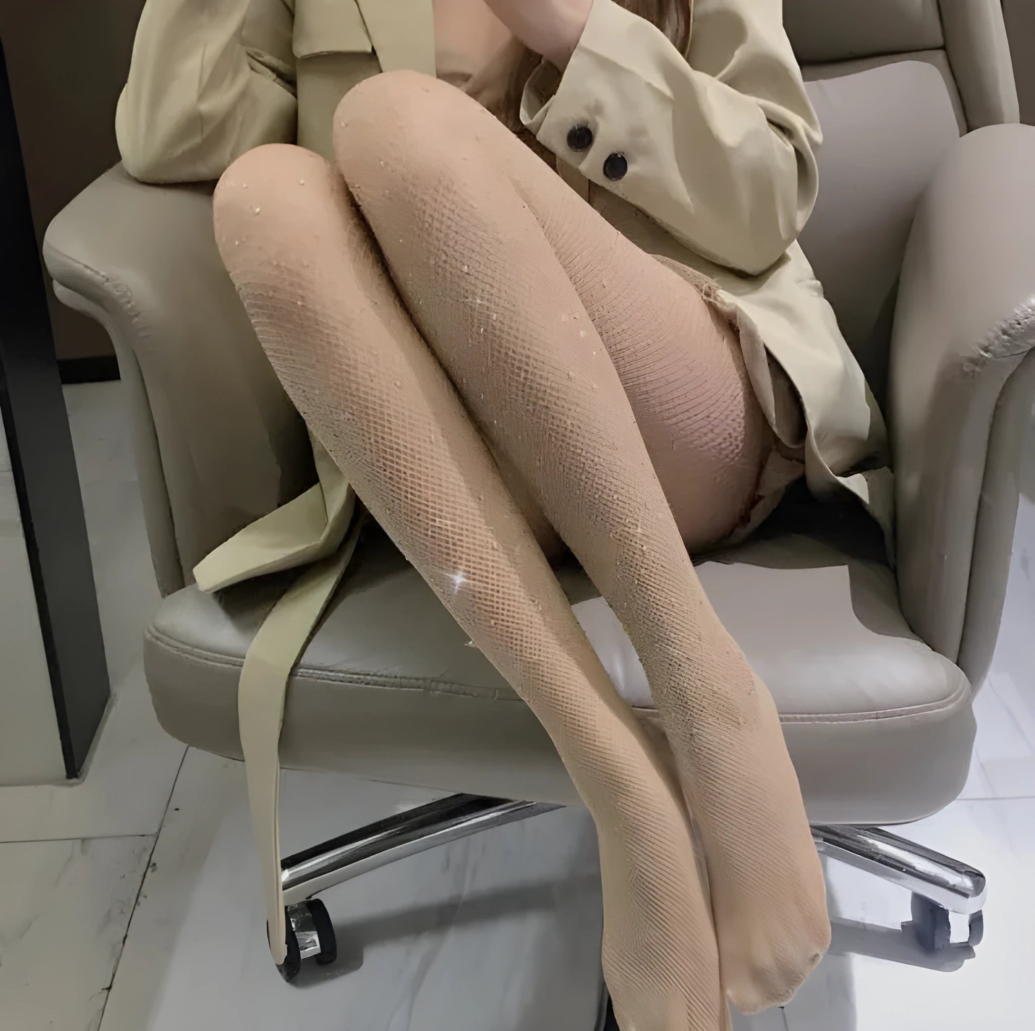 Women's fishnet stockings with diamond mesh pattern in black, white and skin colour options