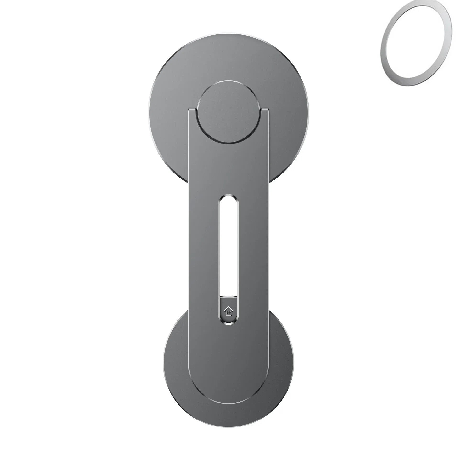 Silver aluminium alloy magnetic phone holder with flip mount for Tesla dashboard