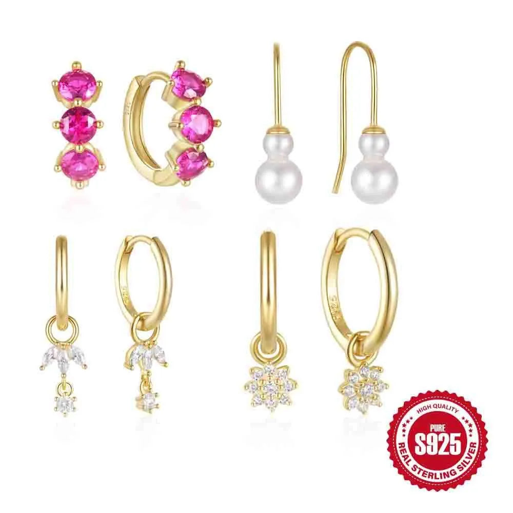 S925 sterling silver geometric earrings with a golden sunflower zircon design.