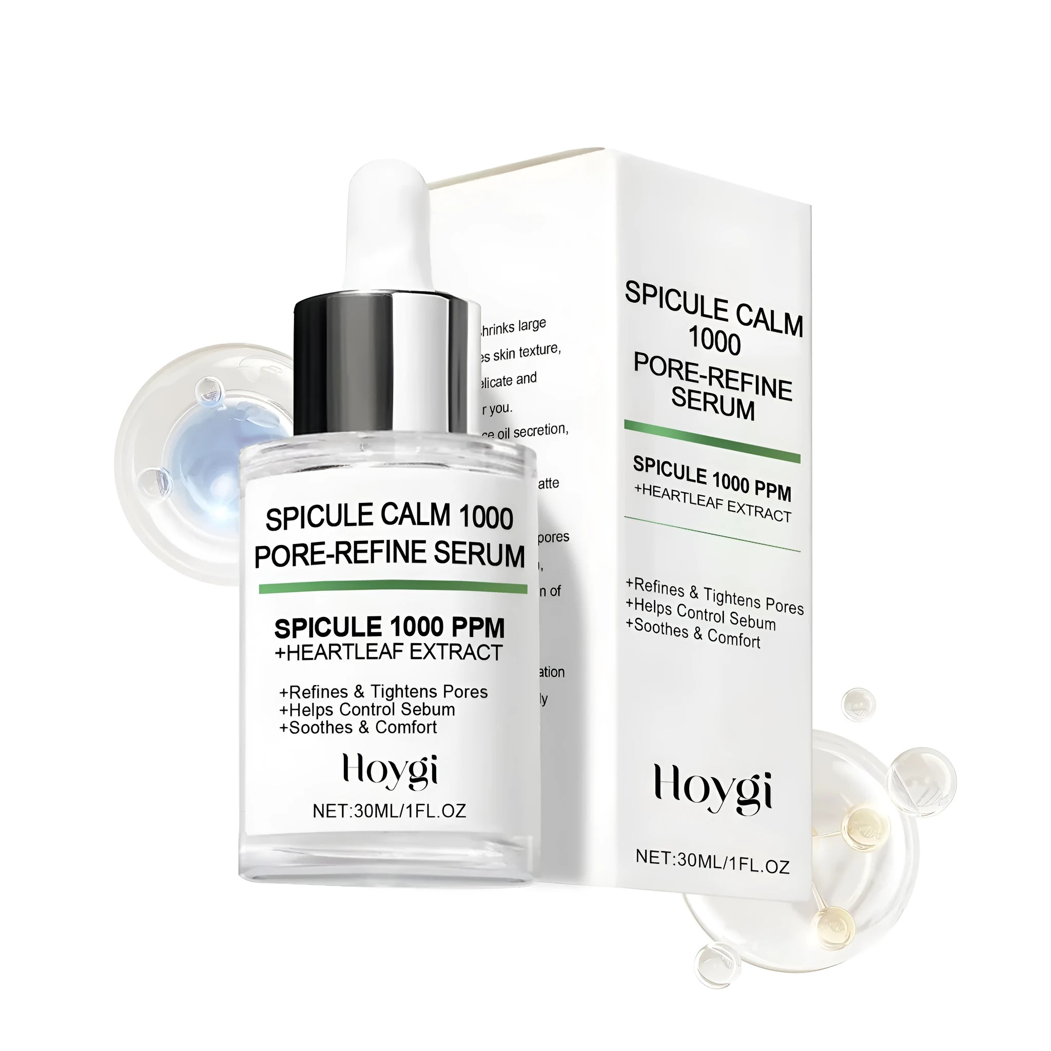 30ml bottle of pore-refine serum with dropper, water-based facial essence with houttuynia cordata extract