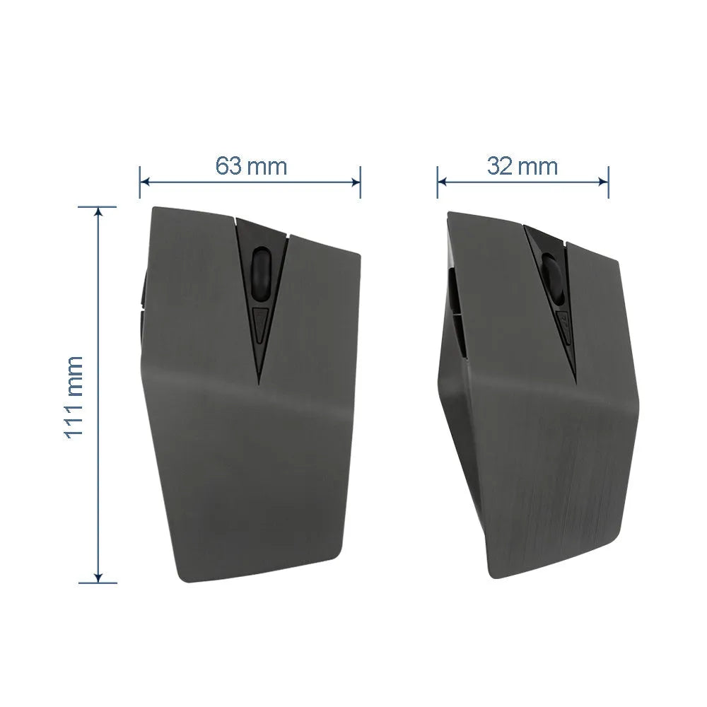 Black wireless computer mouse with invisible USB receiver for laptop computers showing 22.8cm length