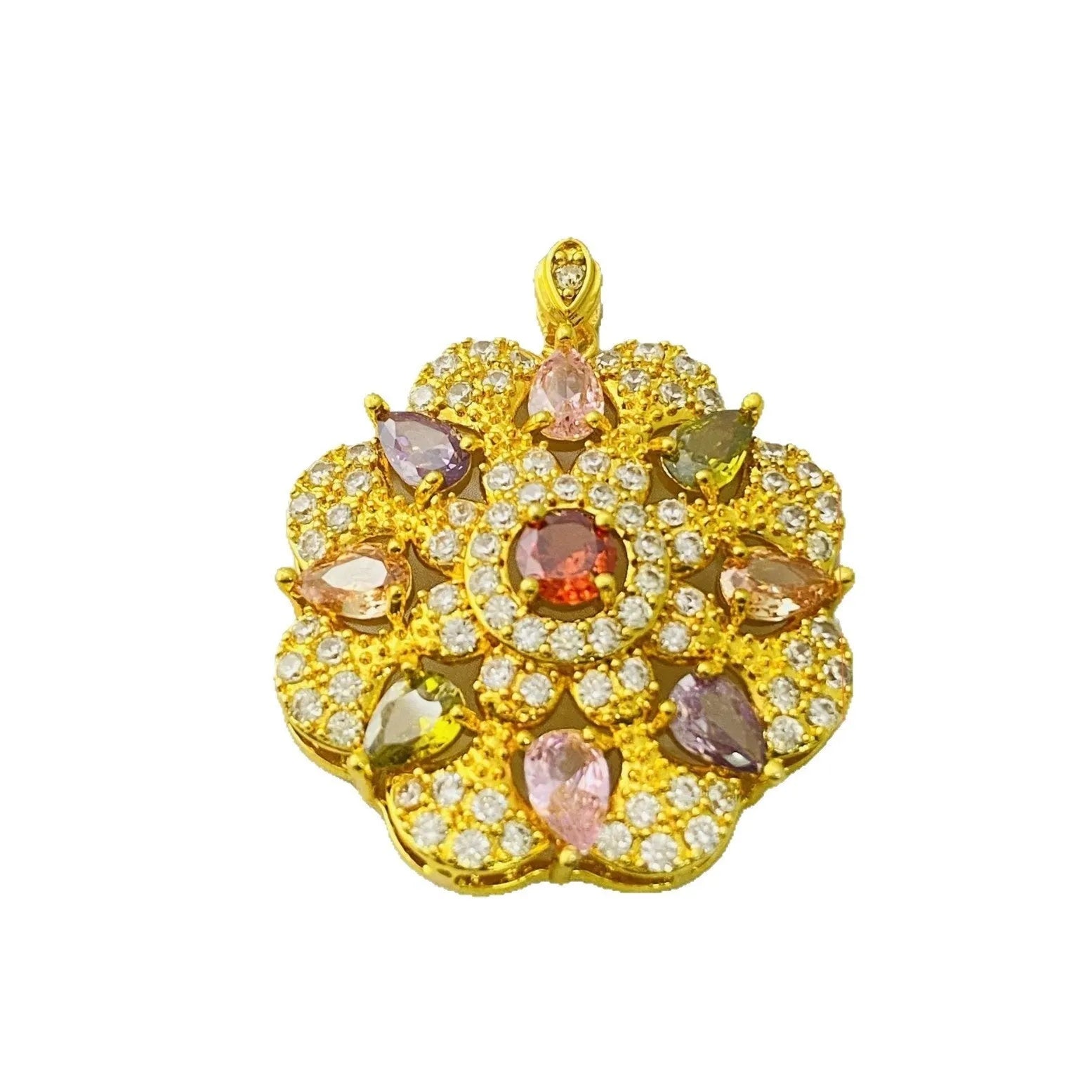 Women's zircon flower pendant necklace in gold electroplated finish with optional chain