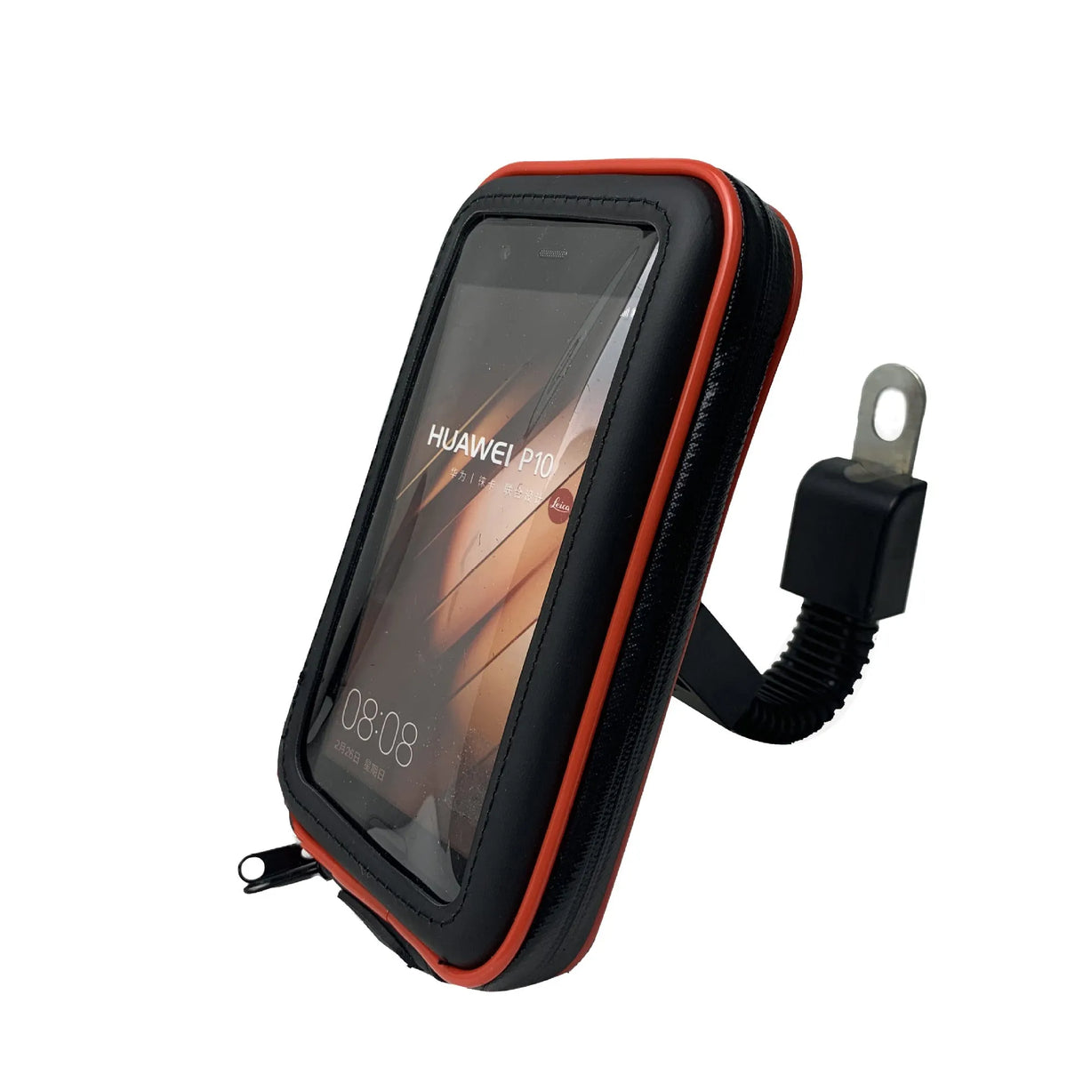 Black synthetic leather riding mobile phone stand bag for 6.5 inch phones, waterproof cycling holder