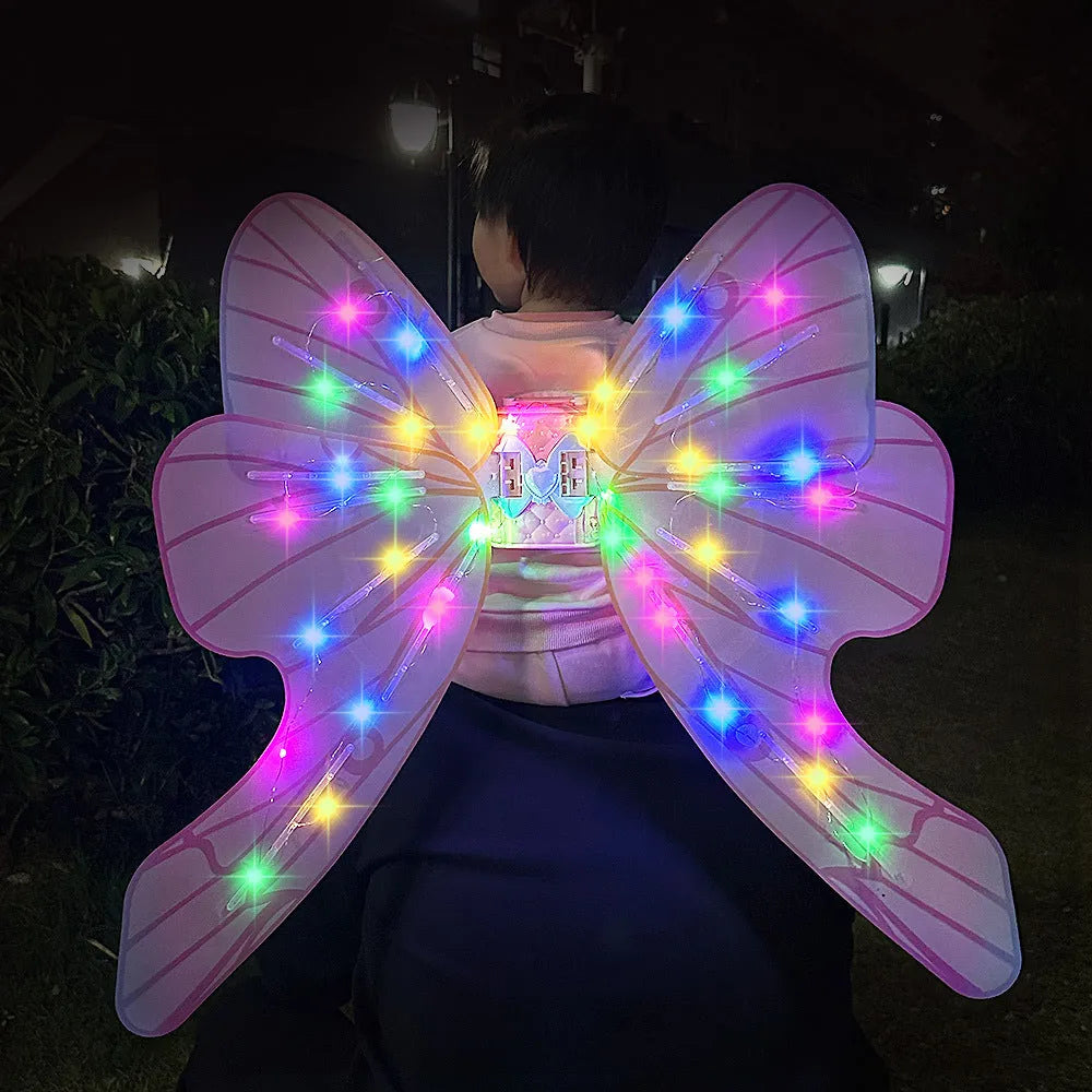 Children's electric butterfly glowing wing toy in pink backpack style with fan sound for girls aged 4-6