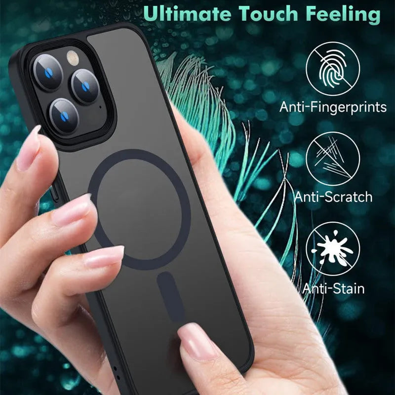 Magnetic frosted phone case drop protection cover for iPhone 13 in blue