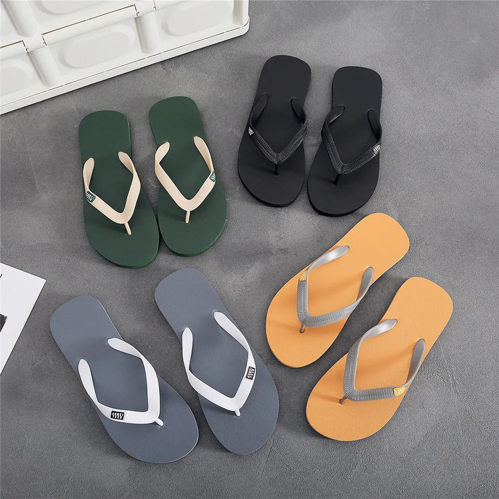 Men's black flip-flop slippers with a textured rubber sole and EVA upper.