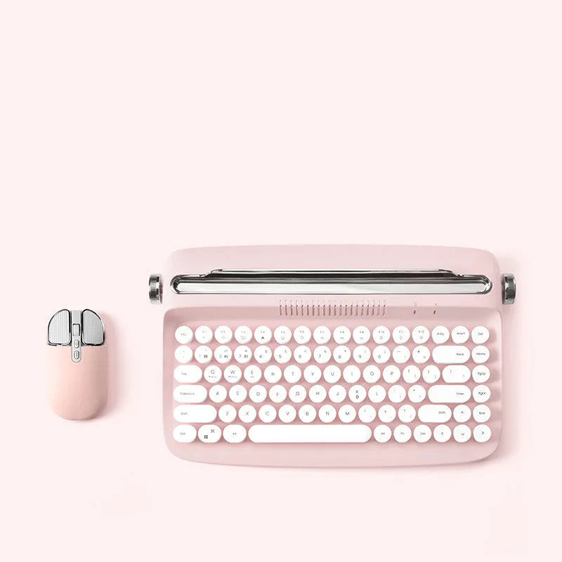 Retro Bluetooth keyboard and mouse set with adjustable bracket in beige colour for iPad