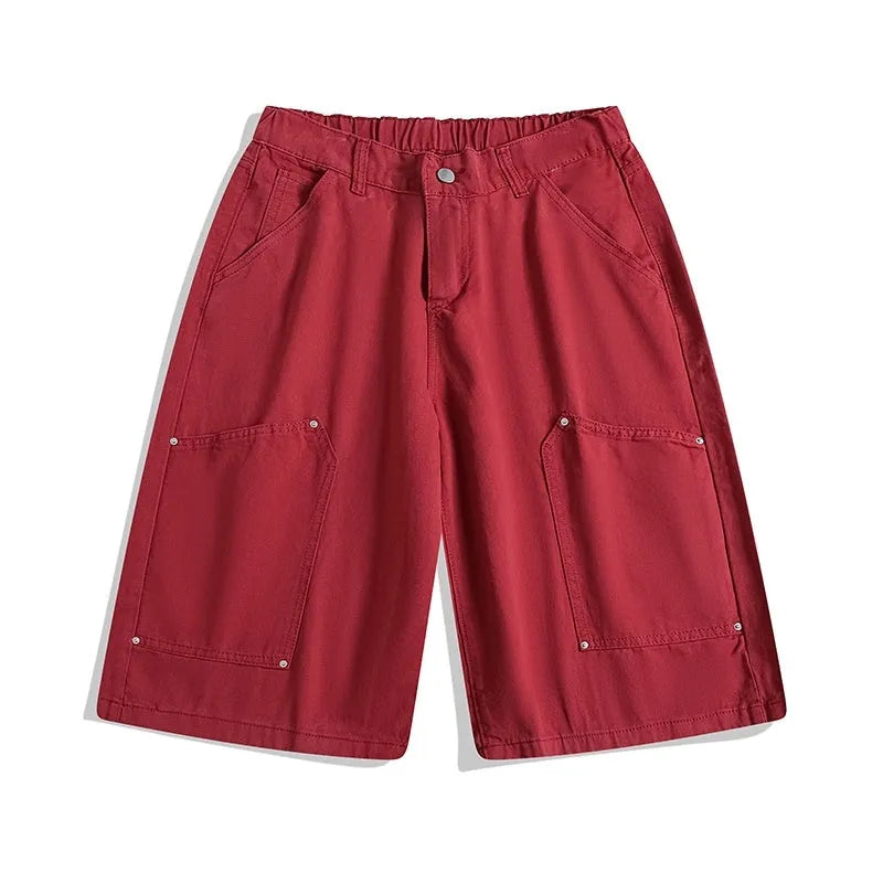 Women's cropped wide-leg shorts in apricot colour with workwear styling and micro-elastic fabric