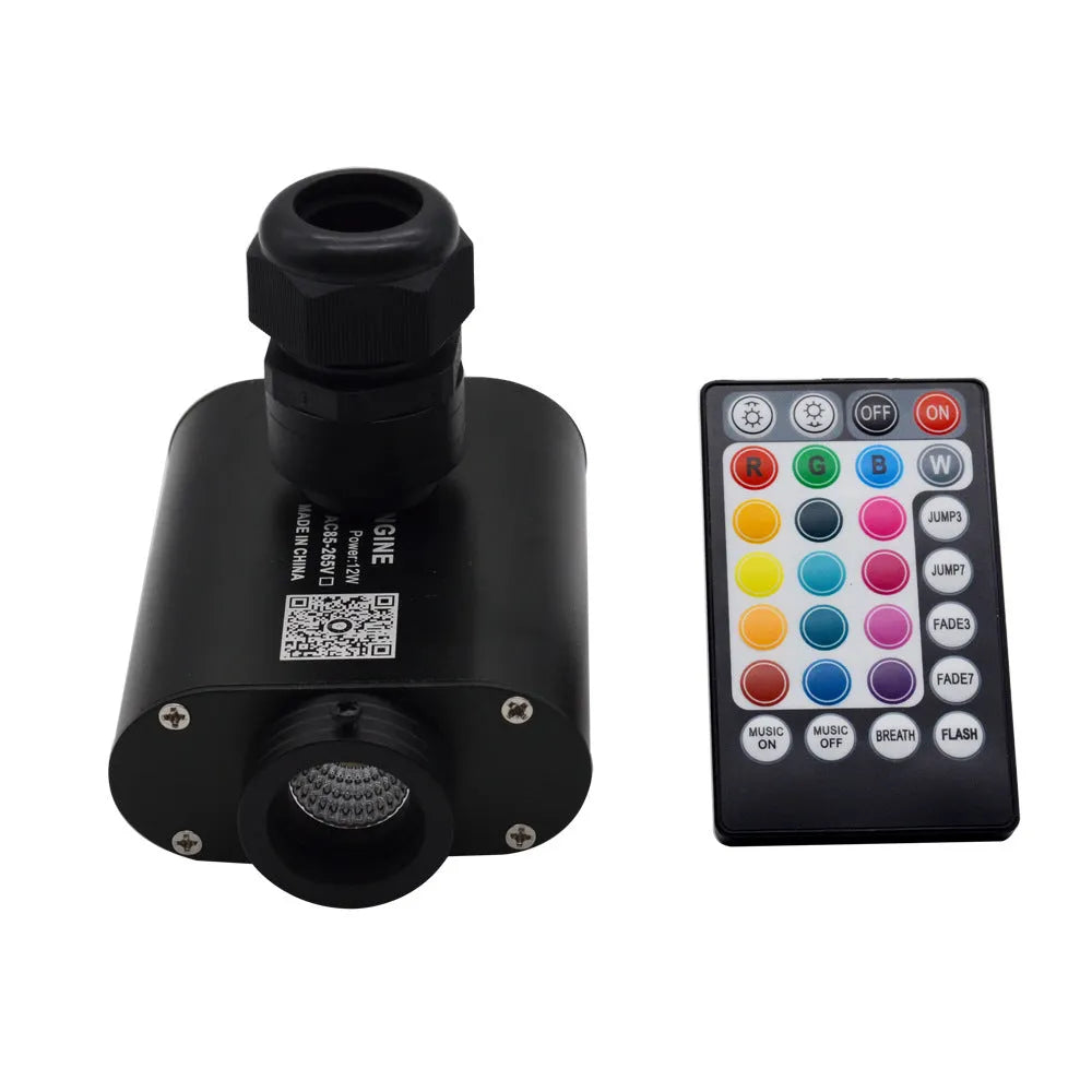 Compact 12W RGBW fiber optic light source for car star dome with 20mm coupling head and remote control