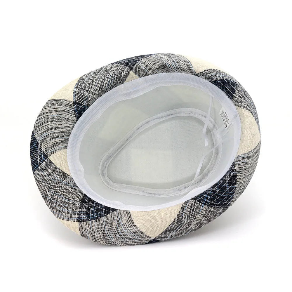 A casual blue bell-crown sun hat with a 4.5cm brim, made from polyester fabric.