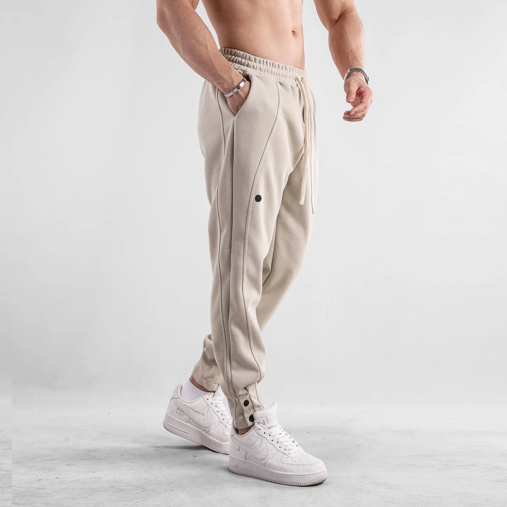 Men's loose fit cotton composite milk silk sports trousers in solid colours for spring autumn outdoor casual wear
