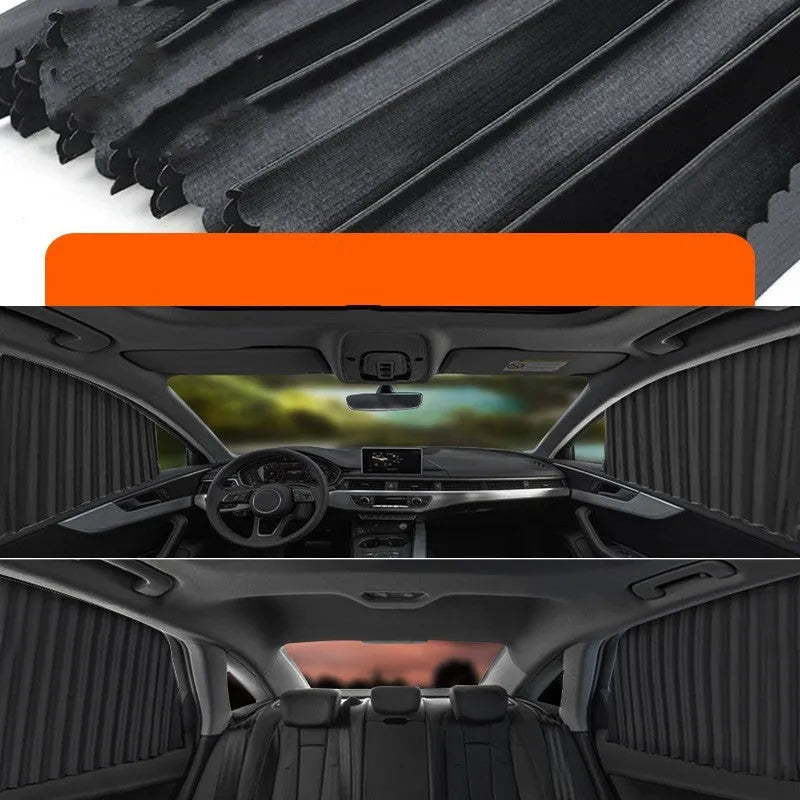 Auto retractable car sun curtain with roller shutter mechanism in gold colour