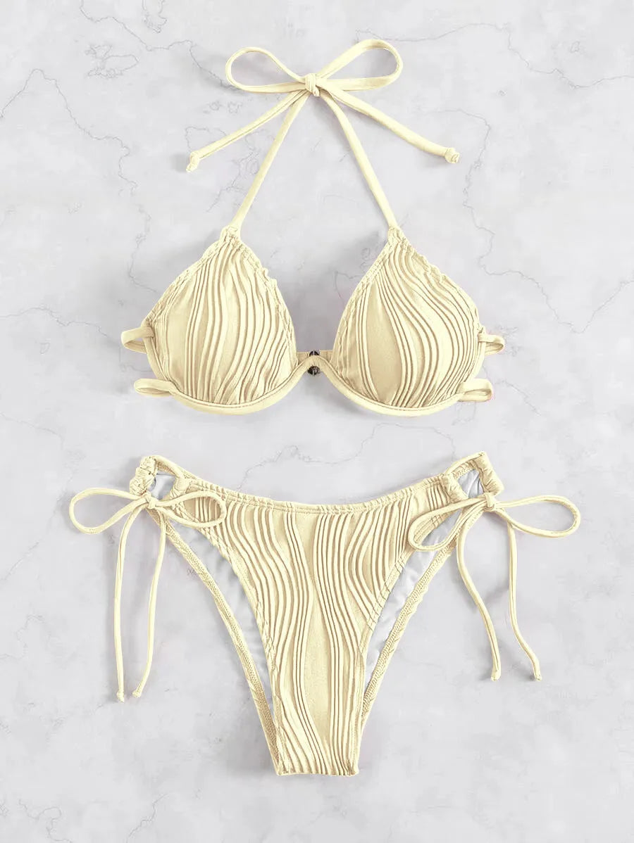 Women's steel bracket bikini swimsuit in polyester fabric available in multiple colours