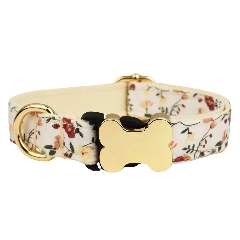 Flat nylon dog collar with printed grid pattern and bone-shaped buckle in multiple colour options.