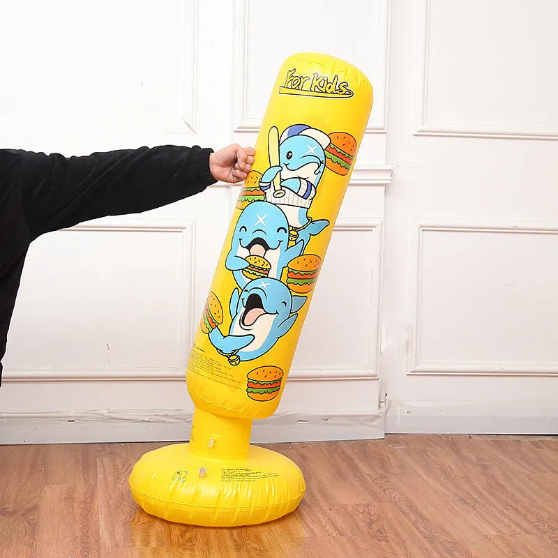 Yellow hamburger inflatable boxing column standing vertically at 120cm tall