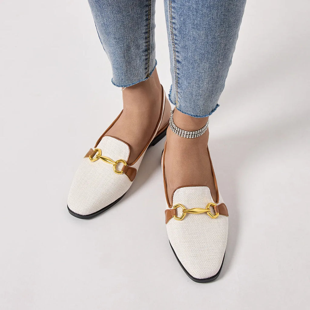 Women's closed toe chunky heel half slippers with linen upper and rubber sole in black and brown sizes 35-41
