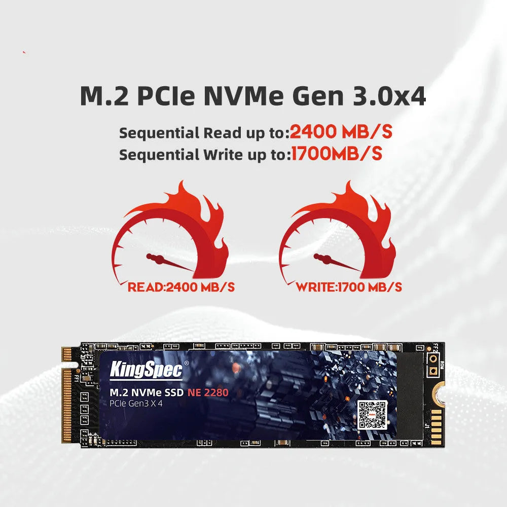 M.2 NVMe internal SSD 22 x 80mm with up to 1TB capacity and 1500MB/s read