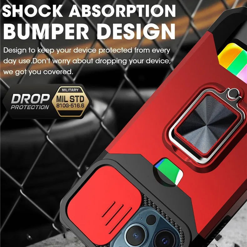 Drop-resistant phone case with sliding window card holder and magnetic suction in black for iPhone 15