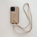 Lychee pattern card holder phone case with envelope diagonal card slot for iPhone, detachable rope