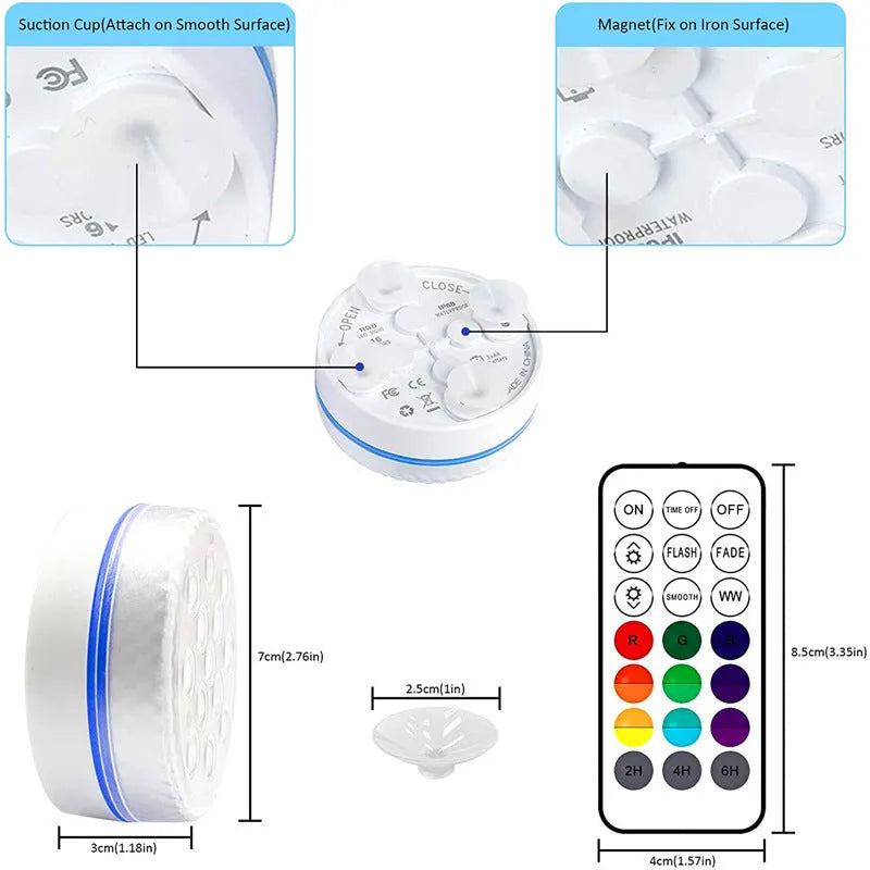 Remote controlled colour changing diving light with IP68 waterproof rating and ABS plastic housing