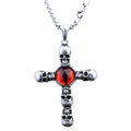 Stainless steel skull red eye cross polished pendant necklace with 60cm square pearl style chain