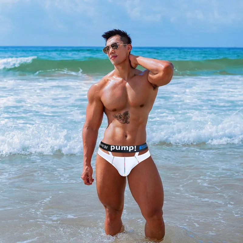 Men's solid colour modal briefs in black on a white background, showing low waist design.