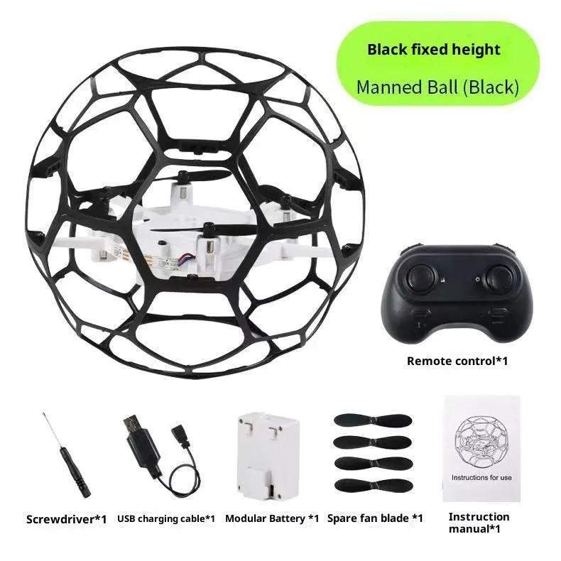 Hollow cup football UAV remote control education intelligent suspension toy in black plastic design