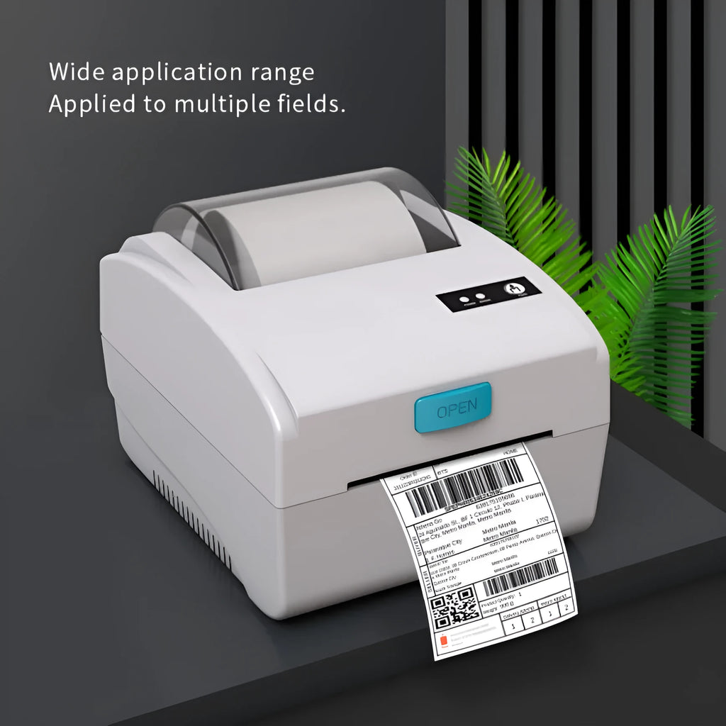 White compact Bluetooth heat-sensitive label printer with USB port