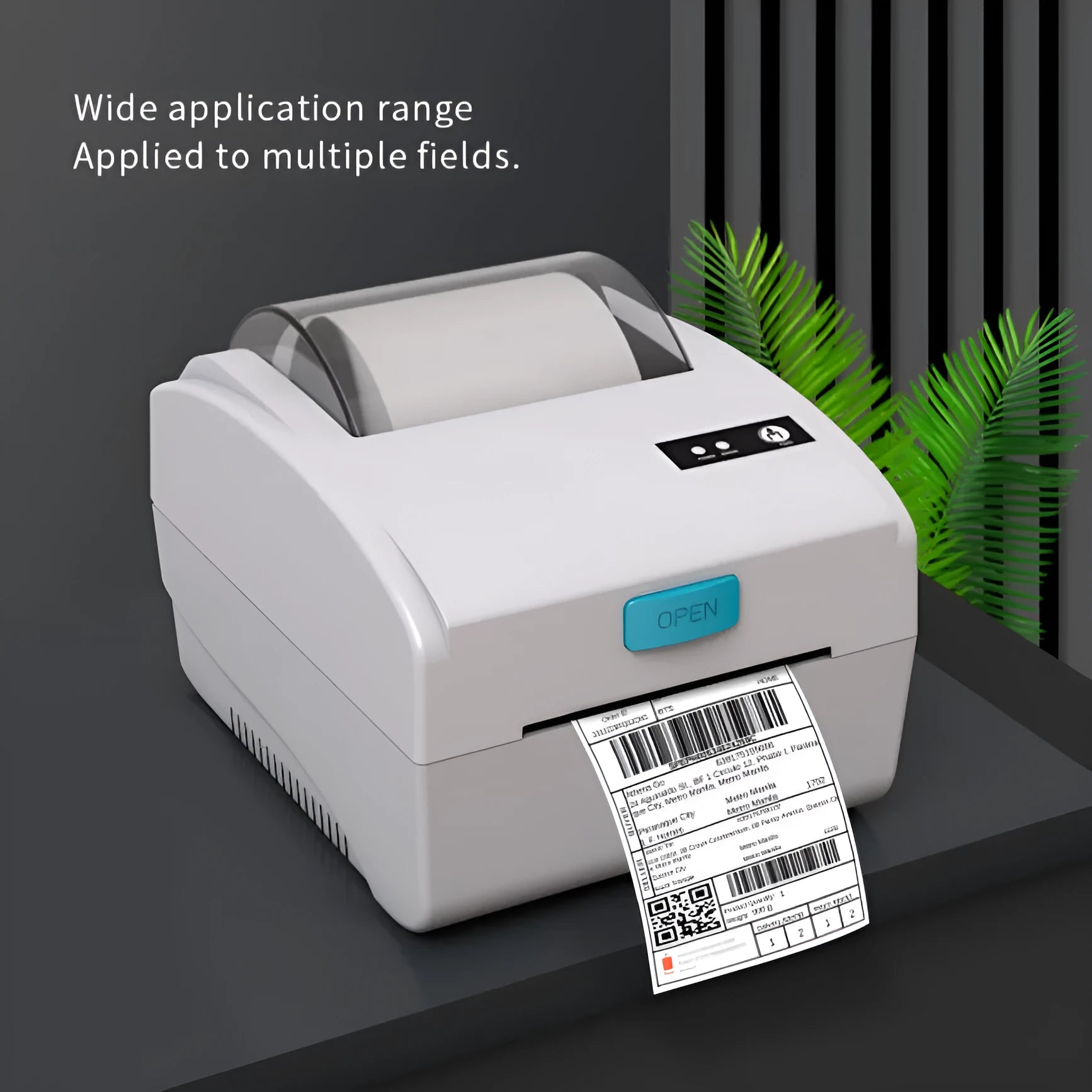 White compact Bluetooth heat-sensitive label printer with USB port