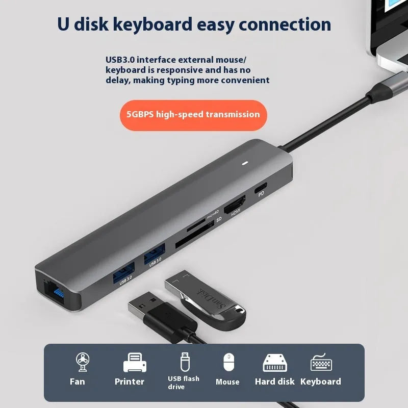 LQT-LH07 7-in-1 PD computer hub with multiple ports for laptop connectivity expansion.