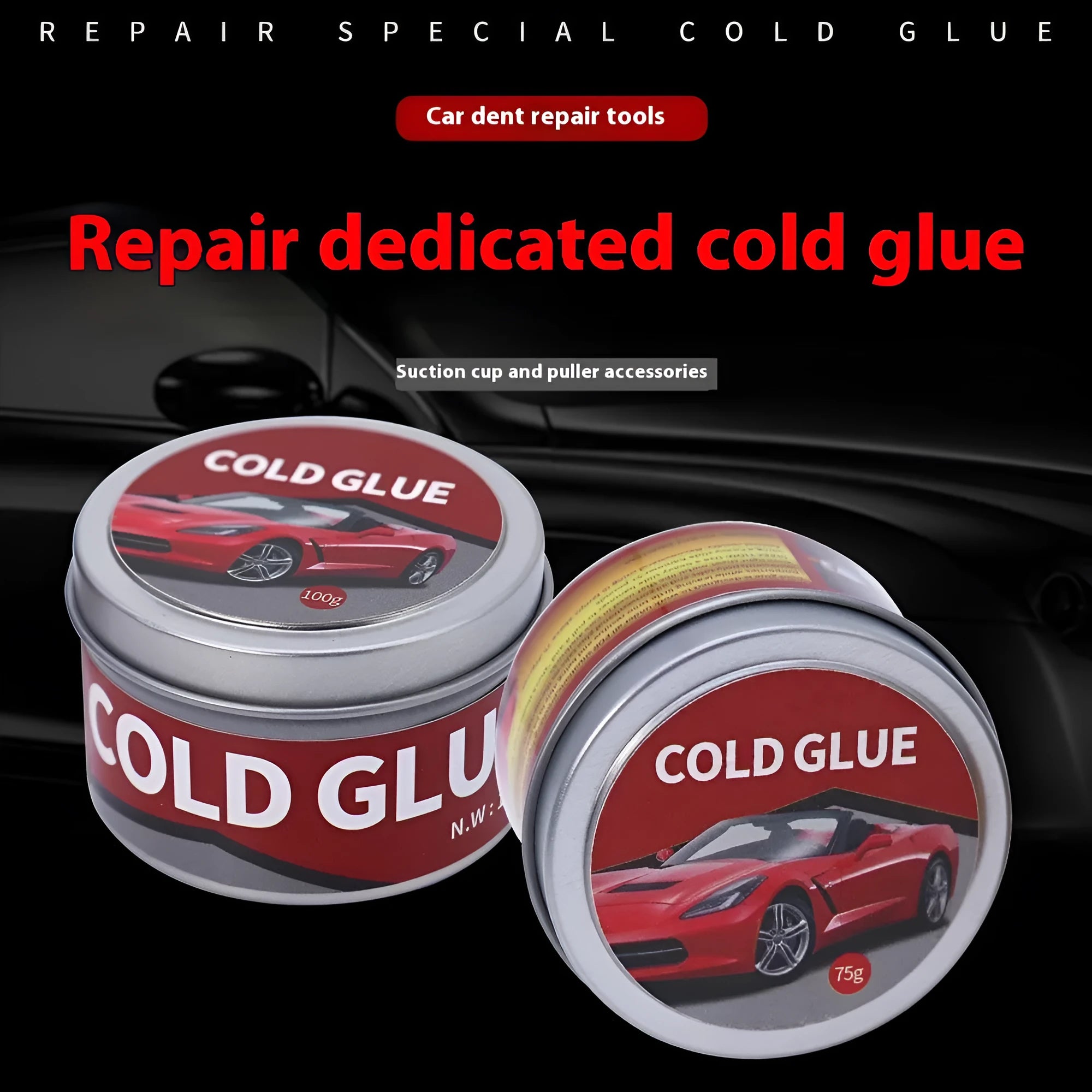 Tube of automotive cold glue for car dent repair with 75g or 100g size options