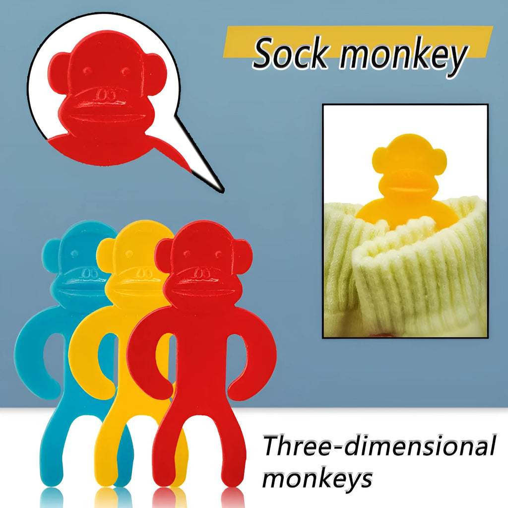 Plastic anti-winding socks clips in blue, red and yellow colours for laundry organisation