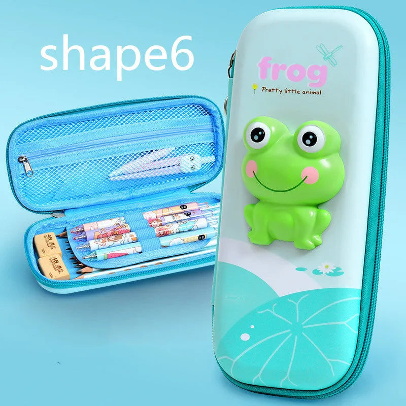 Square EVA pencil case with 3D decompression feature in a cartoon dinosaur design