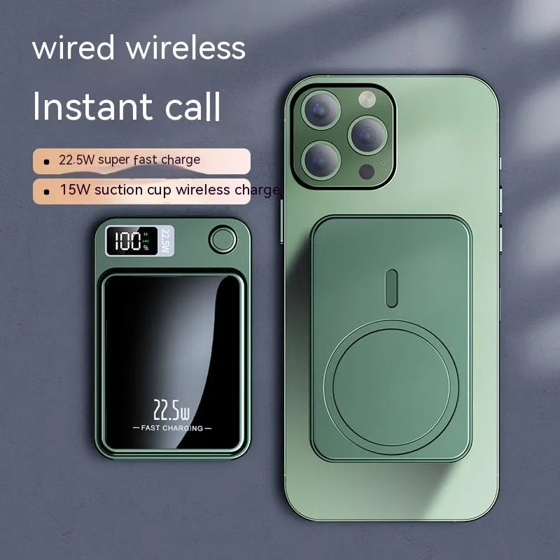 Wireless power bank with MagSafe in black, white, purple or green colours showing industrial design