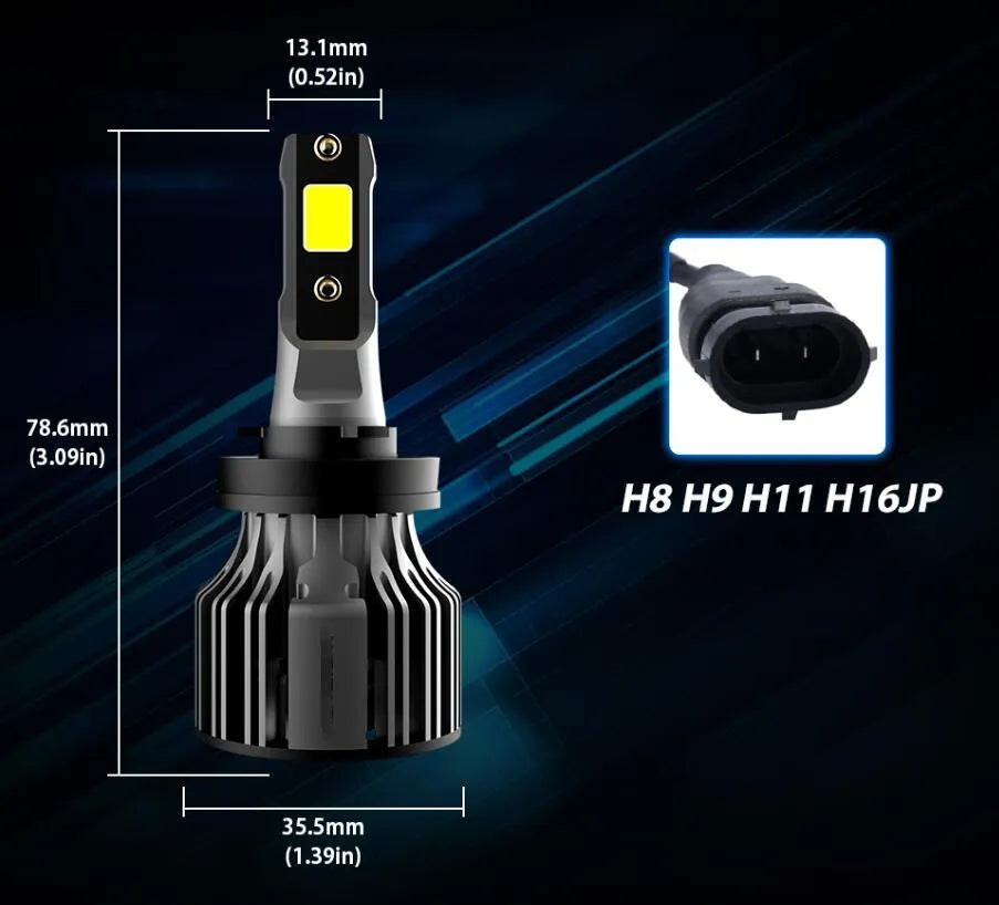6000K white LED car headlight bulb with adjustable chuck and compact mini-size design