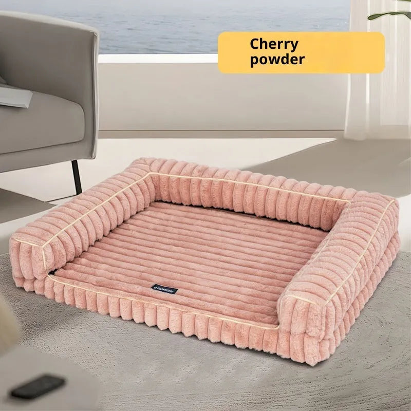 Corduroy cushion pet bed in dehaired angora fabric with removable cover for dogs