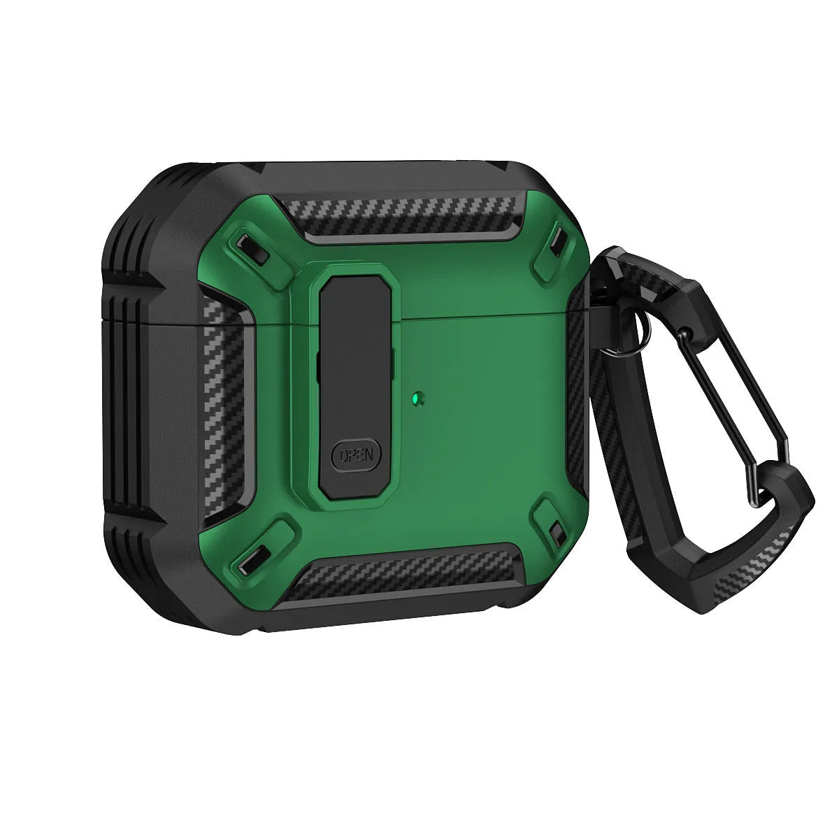 AirPods protective clamshell case in two-colour plastic with hook accessory