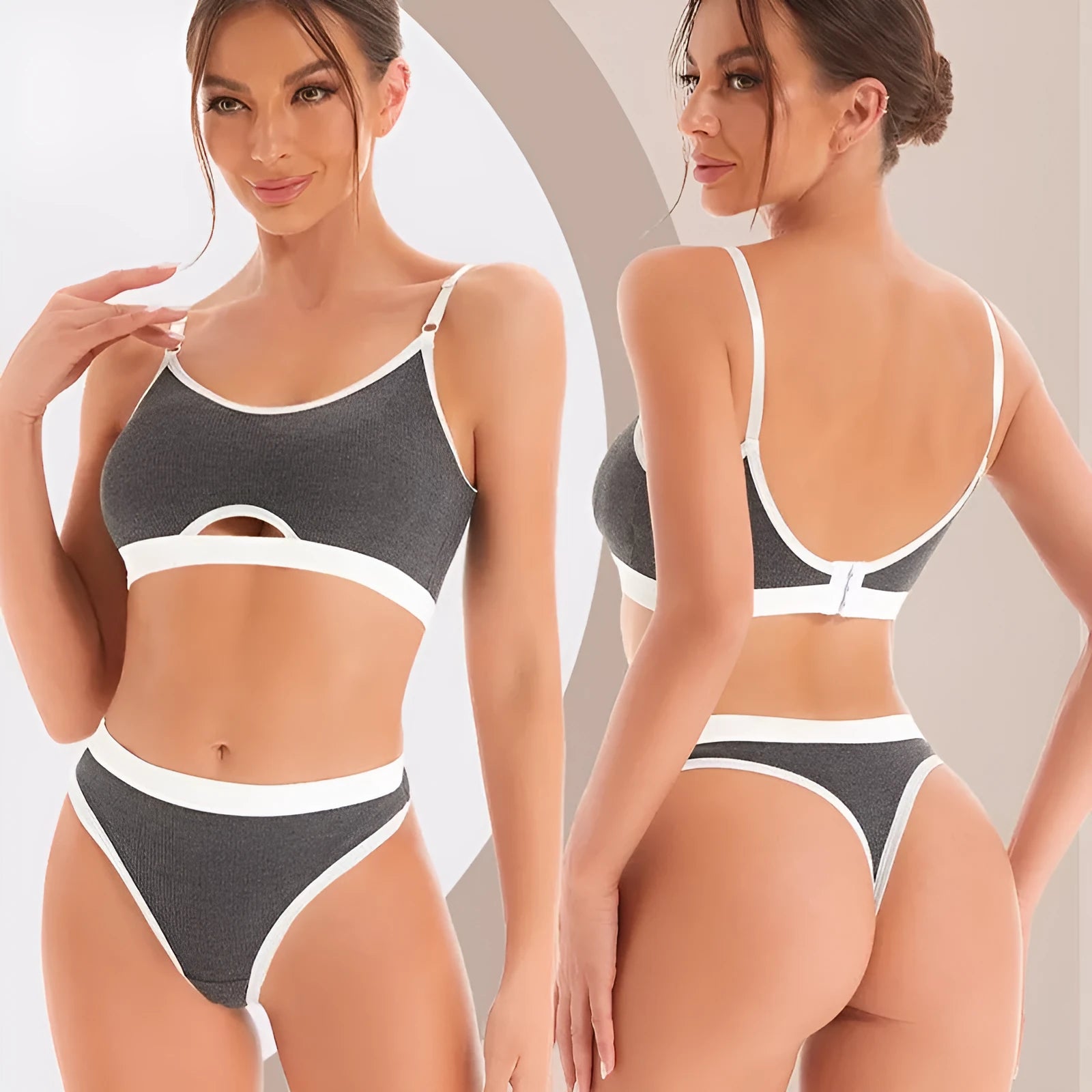 Underwired tube top sports bra set with moulded cups in black, dark grey, green, khaki, light grey and white colours