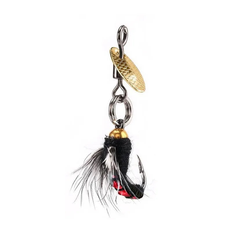 Five bionic poison mosquito fishing hooks with spinning sequins in multicolour patterns